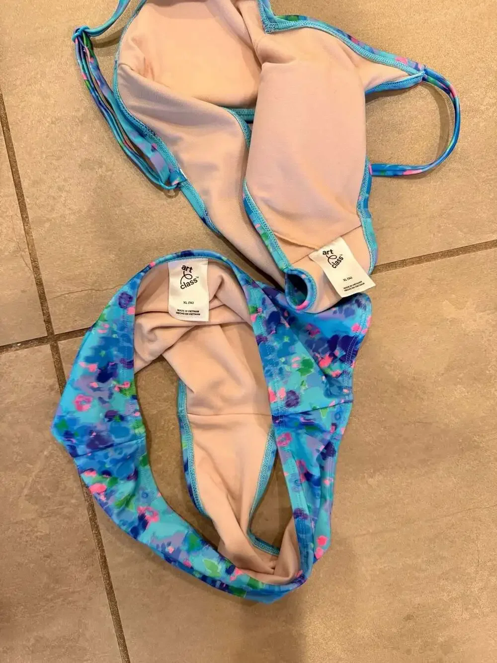 Art Class Girls Floral Print 2-Piece Bikini Swimsuit Set Size XL (14)